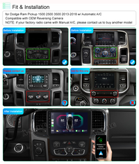 9'' Android 12 CarPlay Car Stereo Radio for Dodge Ram Pickup 2013-2018 with Automatic A/C 2+32GB GPS Navi