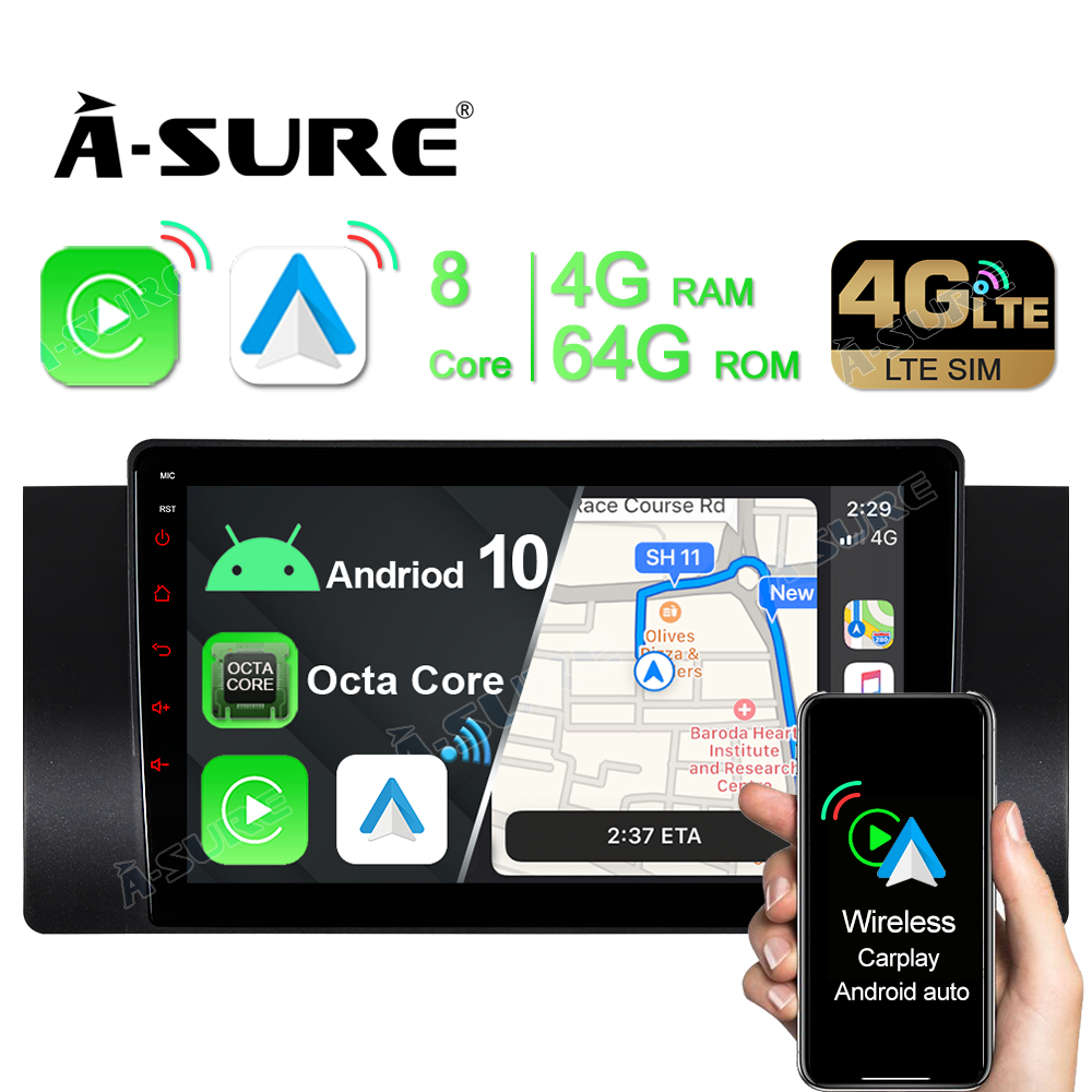4G LTE SIM Android10 Navi Wireless Carplay Autoradio 4+64GB GPS für BMW 5er E39