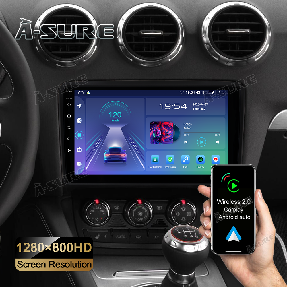 Wireless Carplay Android 12 Navi 2+32GB Autoradio GPS Für Audi TT MK2 2006-2014