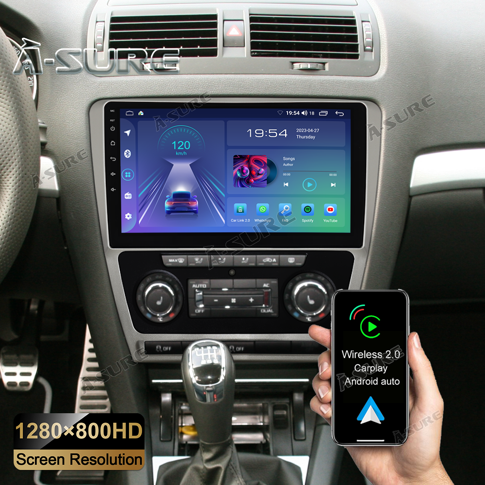 10'' Android 12 DSP GPS Navi 2+32GB Für Autoradio Skoda Octavia 2 II Wireless Carplay