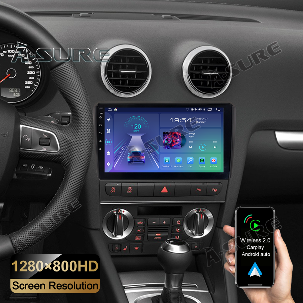 9" Android 12 Autoradio Navi Wireless Carplay 1280*720 2G+32G DSP für AUDI A3 S3