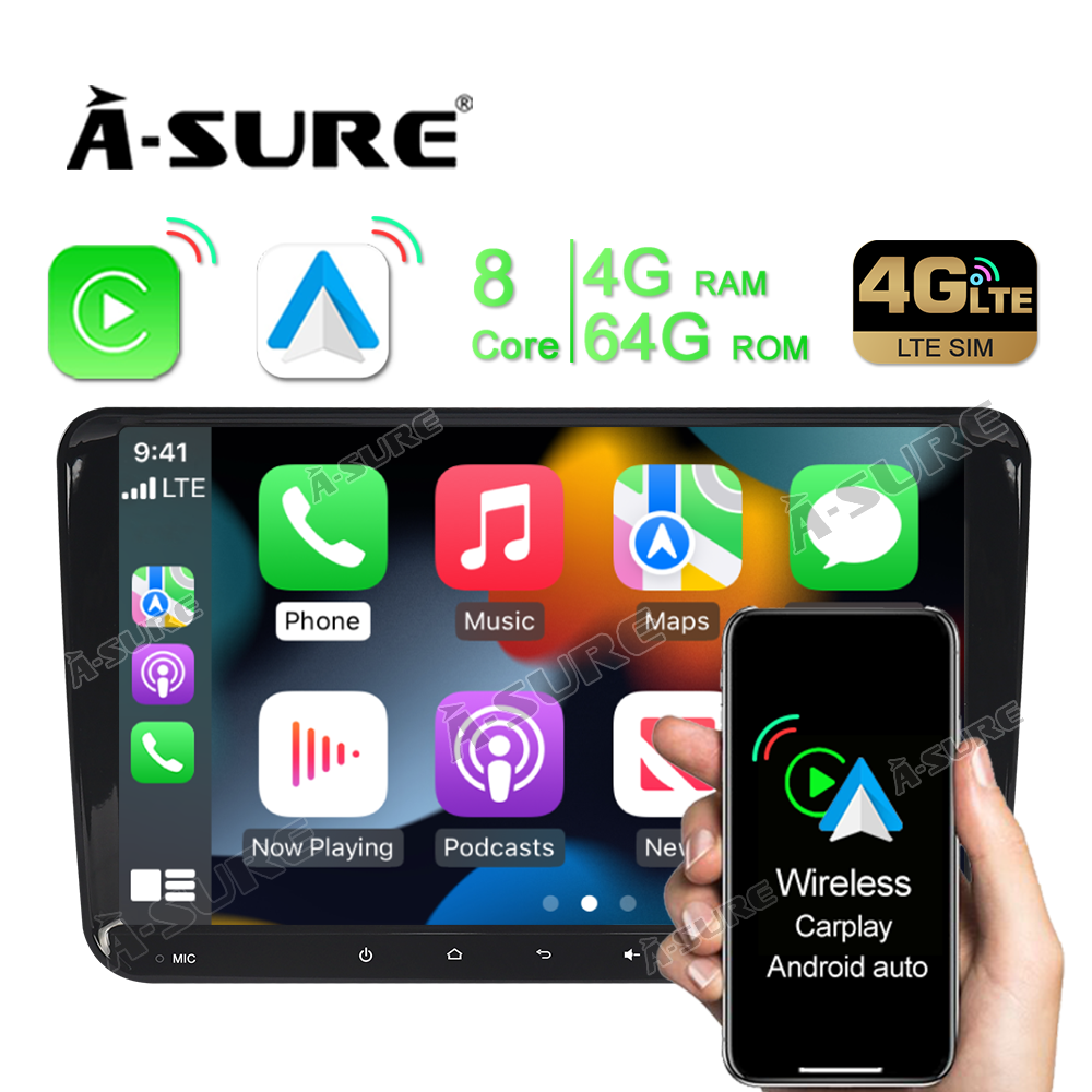 A-Sure 9‘’ 4+64GB Carplay Android 11 Autoradio GPS NAVI für VW PASSAT B6 Polo 6R Touran EOS