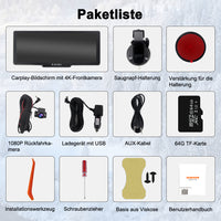 9,26 Zoll Auto Display mit Drahtlosem CarPlay & Android Auto – 4K Dashcam, 1080P Rückfahrkamera, Touchscreen – Tragbares CarPlay Bildschirm für Auto, SUV, LKW, 64GB TF Karte