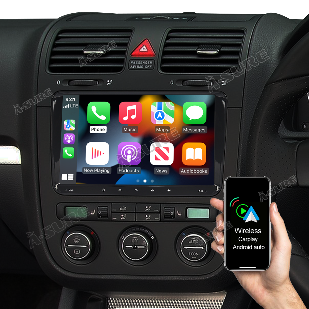 A-Sure 9'' Autoradio für VW Passat Polo Golf 5 6 Tiguan Touran 4+64GB CarPlay Android Auto GPS Navi