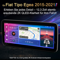 12,3 Zoll 8-Kern 4+64GB Autoradio für Fiat Tipo Egea 2015-2021, Android 14 2K IPS Touchscreen kabelloses CarPlay Android Auto GPS-Navigation Bluetooth Wi-Fi 4G LTE DSP FM RDS USB Lenkradsteuerung