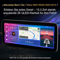 12,3 Zoll 8-Kern 4+64GB Autoradio für Mercedes Benz Vito/Viano W639 2003-2013, Android 14 2K QLED IPS Touchscreen kabelloses CarPlay Android Auto GPS-Navigation Bluetooth Wi-Fi 4G LTE DSP FM RDS USB