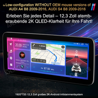 12,3 Zoll 8-Kern 4+64GB Autoradio für Low-Konfigurationsversionen (OHNE OEM-Maus) von AUDI A4/S4 B8 (2009-2016), AUDI RS4 B8 (2012-2015), Android 14 2K QLED IPS Touchscreen kabelloses CarPlay Android Auto GPS-Navigation Bluetooth Wi-Fi 4G LTE DSP FM RDS