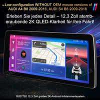 12,3 Zoll 8-Kern 4+64GB Android 14 Autoradio für Low-Konfigurationsversionen (OHNE OEM-Maus) von AUDI A4/S4 B8 (2009-2016), AUDI RS4 B8 (2012-2015), 2K QLED Touchscreen Apple CarPlay Android Auto GPS-Navigation Bluetooth Wi-Fi 4G LTE DSP FM RDS