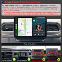 13,1 Zoll 8-Kern Android 14 4+64GB Autoradio für Renault Master 2019–2023/Opel Movano B 2019–2021/Nissan NV400 2019–2023, 2K IPS Touchscreen kabelloses CarPlay Android Auto GPS-Navigation Bluetooth Wi-Fi DSP FM RDS 4G LTE