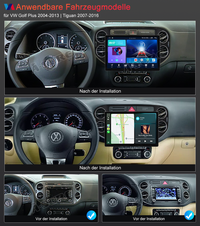13,1 Zoll 8-Kern Android 14 4+64GB Autoradio für VW Golf Plus 2004-2013/VW Tiguan 2007-2016, 2K QLED IPS Touchscreen kabelloses CarPlay Android Auto 4G LTE GPS-Navigation Bluetooth Wi-Fi DSP FM RDS USB