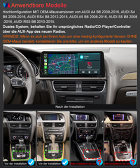 12,3 Zoll 8-Kern 4+64GB Autoradio für Hochkonfigurationsversionen (MIT OEM-Maus) von AUDI A4/S4 B8 (2009-2016), AUDI RS4 B8 (2012-2015), Android 14 2K QLED IPS Touchscreen kabelloses CarPlay Android Auto GPS-Navigation Bluetooth Wi-Fi 4G LTE DSP FM RDS