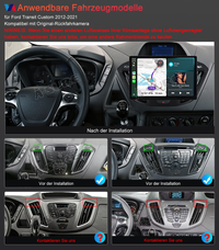 13,1 Zoll 8-Kern 4+64GB Autoradio für Ford Transit Custom 2012-2021, Android 14 2K IPS Touchscreen kabelloses CarPlay Android Auto GPS-Navigation Bluetooth Wi-Fi DSP FM RDS 4G LTE