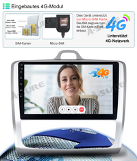 8-Kern 4+64GB Android 14 Autoradio für Ford Focus MK2 2004-2011, 9 Zoll 1280HD IPS Touchscreen kabelloses CarPlay Android Auto 4G LTE GPS-Navigation Bluetooth 5.0 Wi-Fi DSP FM RDS USB Rückfahrkamera