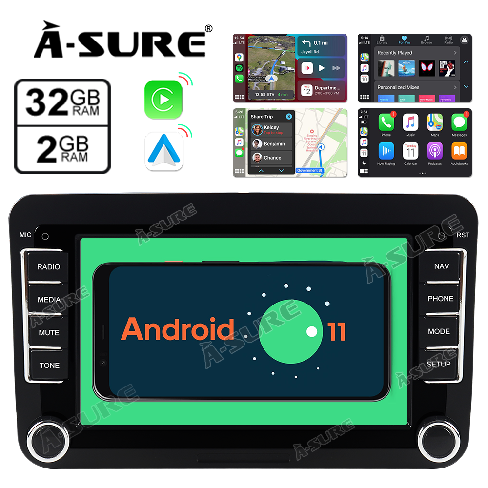 2+32GB Wireless Carplay & Android Auto 11 GPS Navi Car Radio for VW Passat Polo Touran Tiguan Golf Sharan Caddy