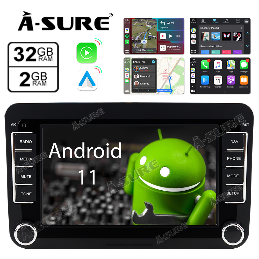 Apple Carplay 7" Autoradio Android 11 GPS Navi 2 DIN Für VW GOLF 5 6 Passat Polo