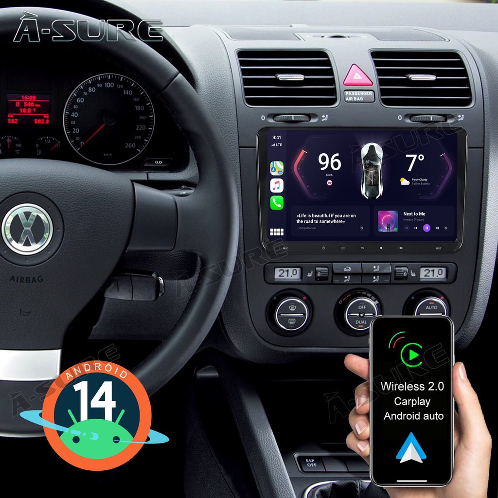 9 Zoll 2+64GB Android 14 Autoradio für VW Passat B6 B7 CC/Polo MK5 6/Golf 5 6 Plus/Tiguan/Touran/Sharan/EOS/Beetle, 1280HD IPS Touchscreen GPS-Navigation kabelloses CarPlay Android Auto Bluetooth 5.0 Wi-Fi DSP FM RDS USB