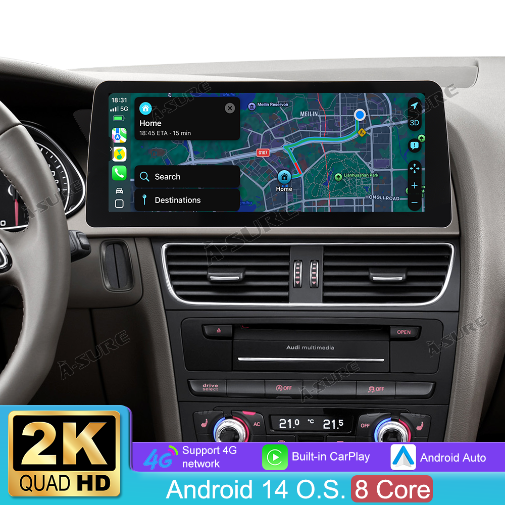 12,3 Zoll 8-Kern 4+64GB Autoradio für Hochkonfigurationsversionen (MIT OEM-Maus) von AUDI A4/S4 B8 (2009-2016), AUDI RS4 B8 (2012-2015), Android 14 2K QLED IPS Touchscreen kabelloses CarPlay Android Auto GPS-Navigation Bluetooth Wi-Fi 4G LTE DSP FM RDS
