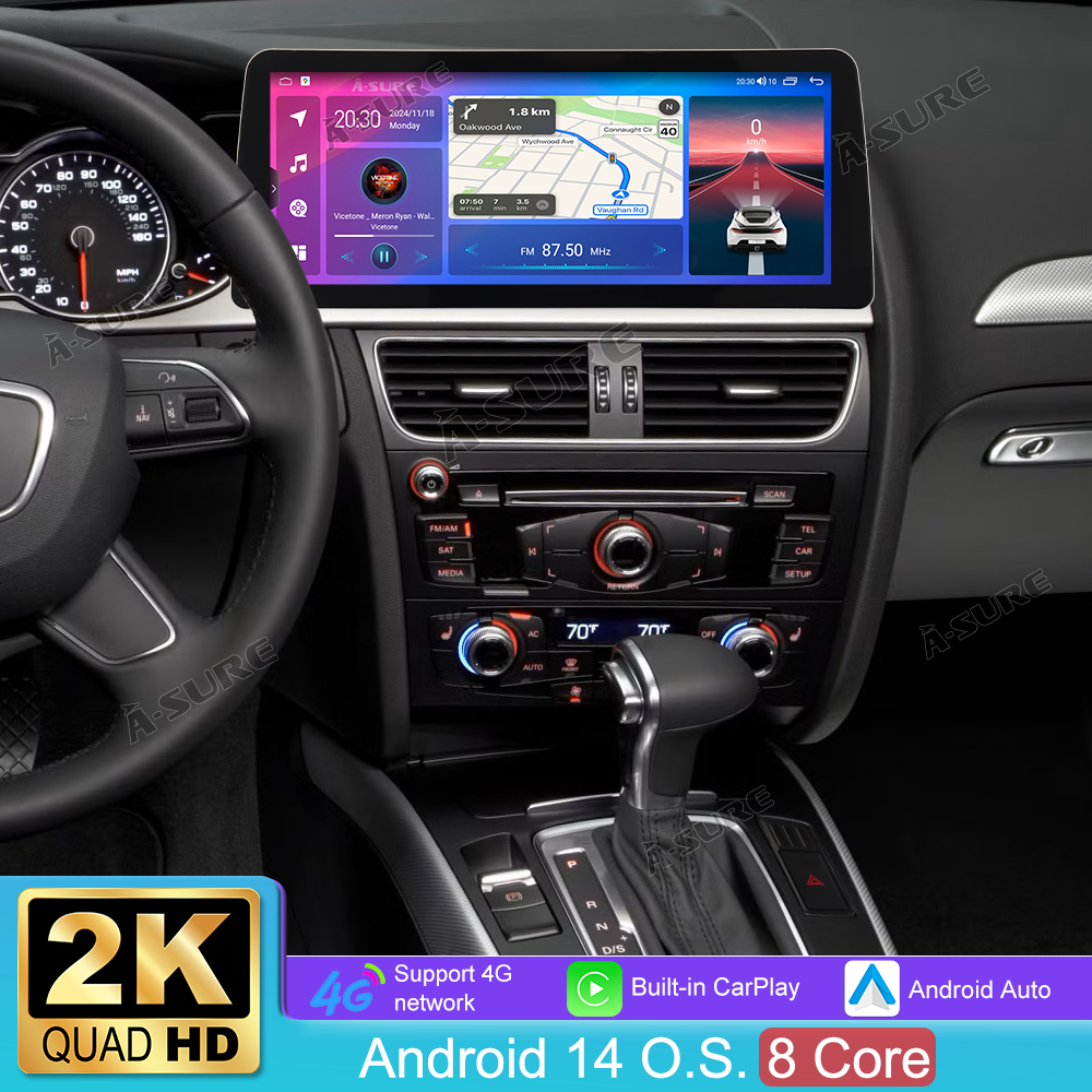 12,3 Zoll 8-Kern 4+64GB Android 14 Autoradio für Low-Konfigurationsversionen (OHNE OEM-Maus) von AUDI A4/S4 B8 (2009-2016), AUDI RS4 B8 (2012-2015), 2K QLED Touchscreen Apple CarPlay Android Auto GPS-Navigation Bluetooth Wi-Fi 4G LTE DSP FM RDS