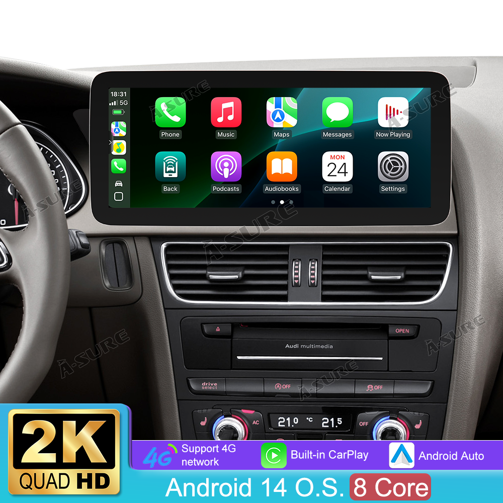 12,3 Zoll 8-Kern 4+64GB Android 14 Autoradio für Hochkonfigurationsversionen (MIT OEM-Maus) von AUDI A4/S4 B8 (2009-2016), AUDI RS4 B8 (2012-2015), 2K QLED IPS Touchscreen Apple CarPlay Android Auto GPS-Navigation Bluetooth Wi-Fi 4G LTE DSP FM RDS