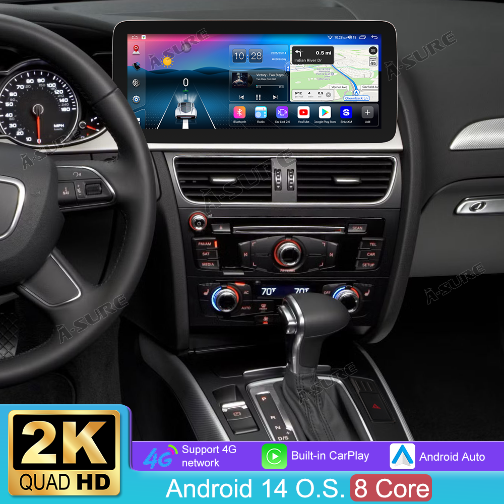 12,3 Zoll 8-Kern 4+64GB Autoradio für Low-Konfigurationsversionen (OHNE OEM-Maus) von AUDI A4/S4 B8 (2009-2016), AUDI RS4 B8 (2012-2015), Android 14 2K QLED IPS Touchscreen kabelloses CarPlay Android Auto GPS-Navigation Bluetooth Wi-Fi 4G LTE DSP FM RDS