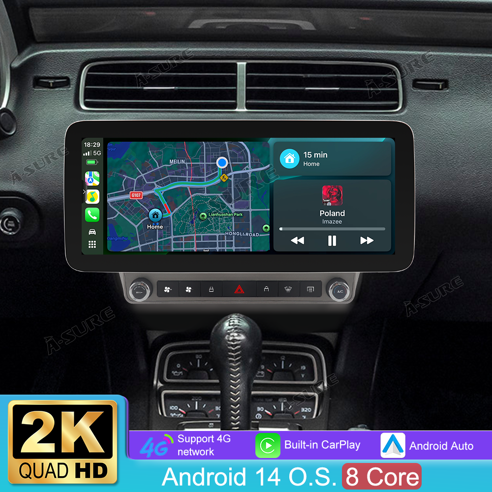 12,3 Zoll 8-Kern 4+64GB Android 14 Autoradio für Chevrolet Camaro MK5 2010-2015, HD 1920x720 IPS Touchscreen kabelloses CarPlay Android Auto GPS-Navigation Bluetooth Wi-Fi DSP FM RDS 4G LTE Rückfahrkamera