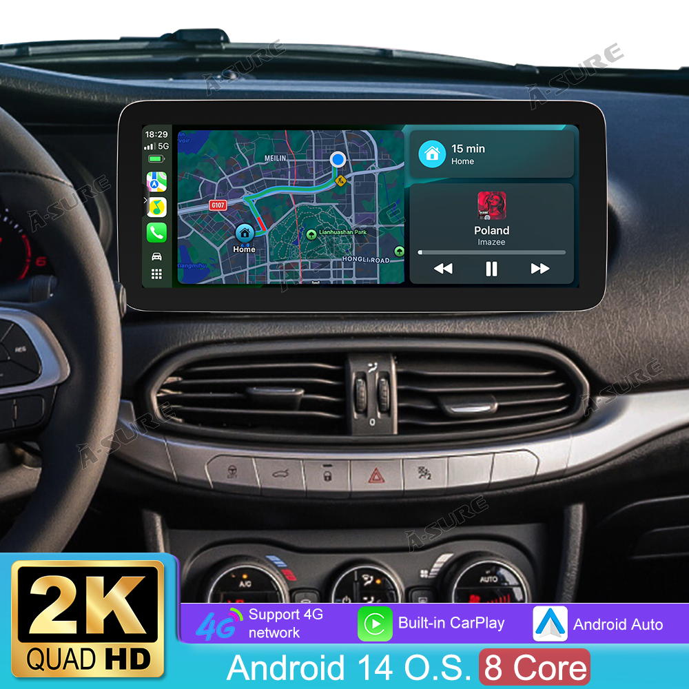 12,3 Zoll 8-Kern 4+64GB Autoradio für Fiat Tipo Egea 2015-2021, Android 14 2K IPS Touchscreen kabelloses CarPlay Android Auto GPS-Navigation Bluetooth Wi-Fi 4G LTE DSP FM RDS USB Rückfahrkamera