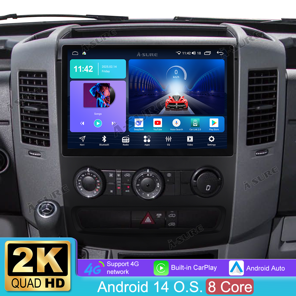 13,1 Zoll 8-Kern 4+64GB Autoradio für VW Crafter/Mercedes-Benz Sprinter/Dodge Sprinter/Freightliner Sprinter, Android 14 2K IPS Touchscreen kabelloses CarPlay Android Auto GPS-Navigation Bluetooth Wi-Fi DSP FM RDS 4G LTE