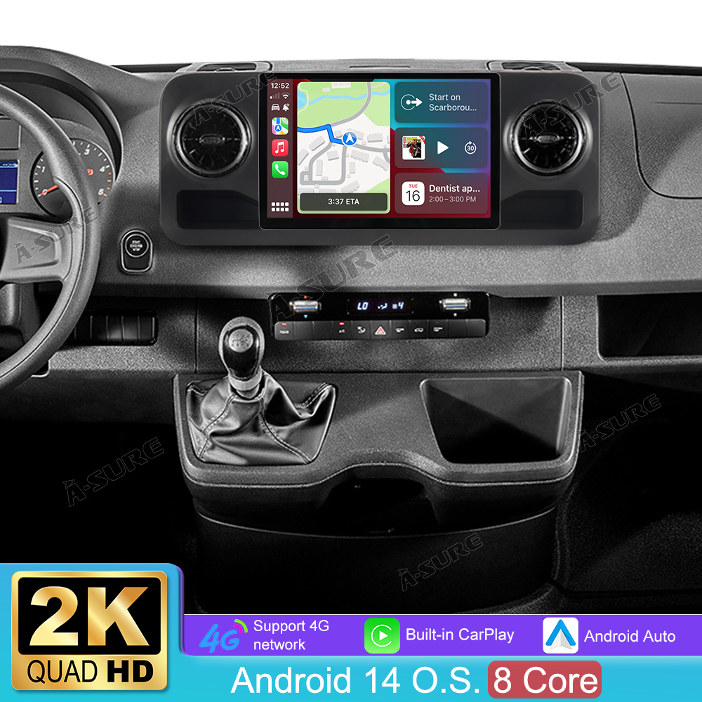 13,1 Zoll 8-Kern Android 14 4+64GB Autoradio für Mercedes Benz Sprinter Freightliner W907 VS30 MK3 2019-2023, 2K IPS Touchscreen kabelloses CarPlay Android Auto GPS-Navigation Bluetooth Wi-Fi DSP FM RDS 4G LTE Rückfahrkamera