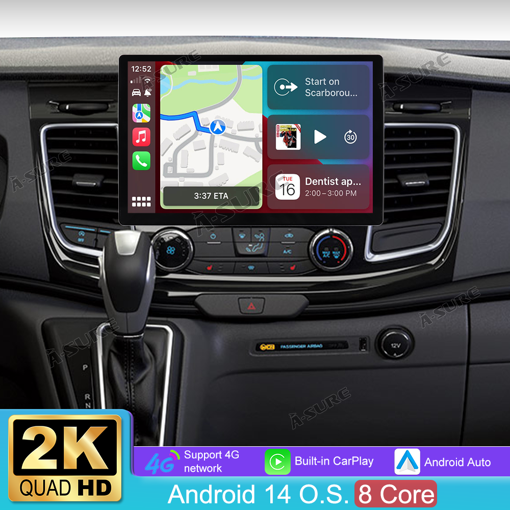 13,1 Zoll 8-Kern 4+64GB Autoradio für Ford Transit Tourneo Custom 2018-2022, 2-Din Android 14 2K IPS Touchscreen kabelloses CarPlay Android Auto GPS-Navigation Bluetooth Wi-Fi DSP FM RDS 4G LTE USB