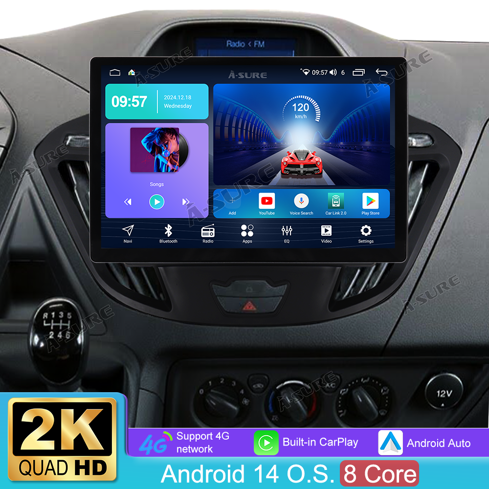 13,1" 8-Kern Android 14 Autoradio 4+64GB für Ford Transit Custom 2012-2021, 2K IPS Touchscreen kabelloses CarPlay Android Auto GPS-Navigation Bluetooth Wi-Fi DSP FM RDS 4G LTE