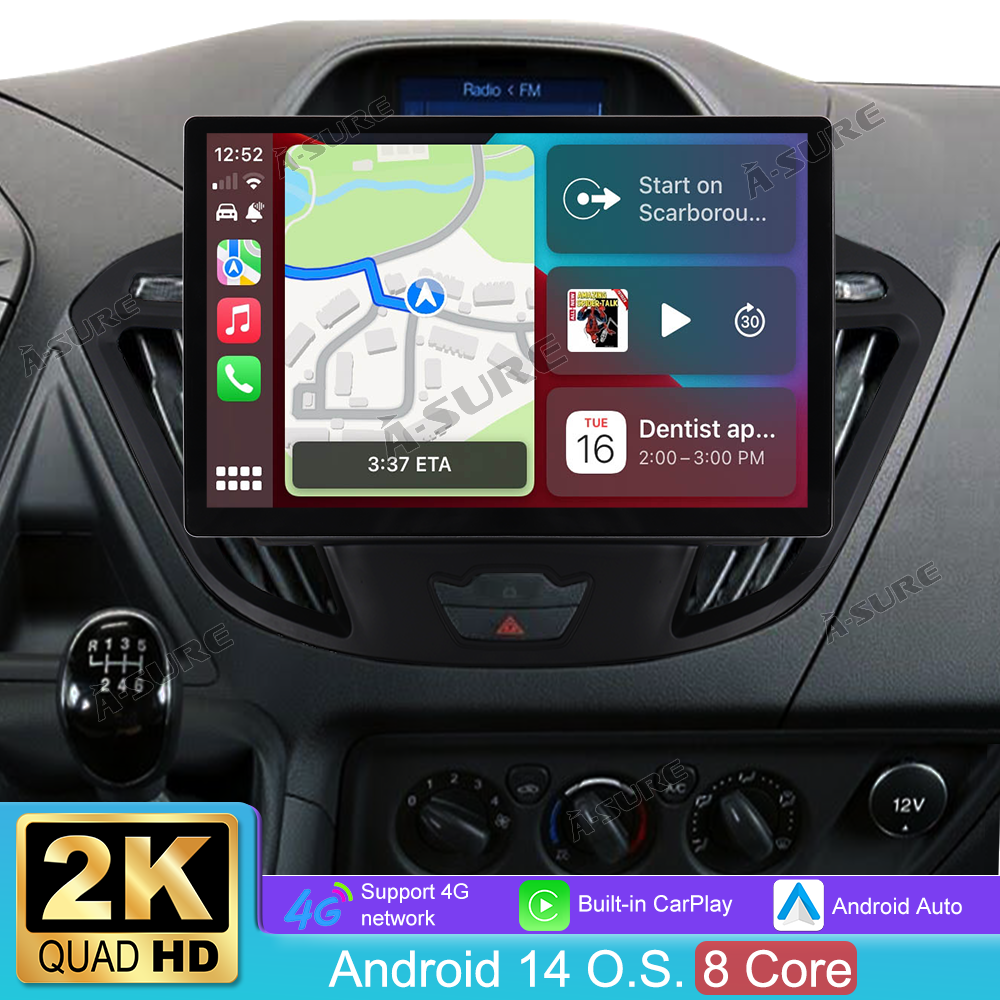 13,1 Zoll 8-Kern 4+64GB Autoradio für Ford Transit Custom 2012-2021, Android 14 2K IPS Touchscreen kabelloses CarPlay Android Auto GPS-Navigation Bluetooth Wi-Fi DSP FM RDS 4G LTE