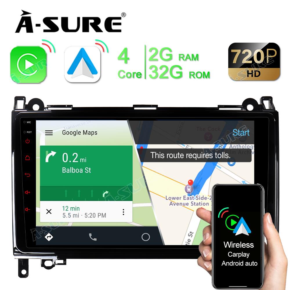 9" 2+32GB Android Autoradio DSP GPS Navi Car Radio with Wireless Carplay Android Auto for Mercedes Benz A/B Viano Vito Sprinter W169 W245 W906 W639 Support DSP Wifi Bluetooth 1280x720P Display USB SWC