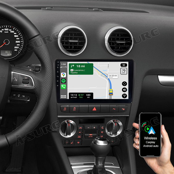Radio navegador GPS pantalla 8 ANDROID Audi A3  Tradetec Procesador Quad  Core 2GB RAM 32GB ROM CarPlay & Android Auto No Internet 4G NO 4G