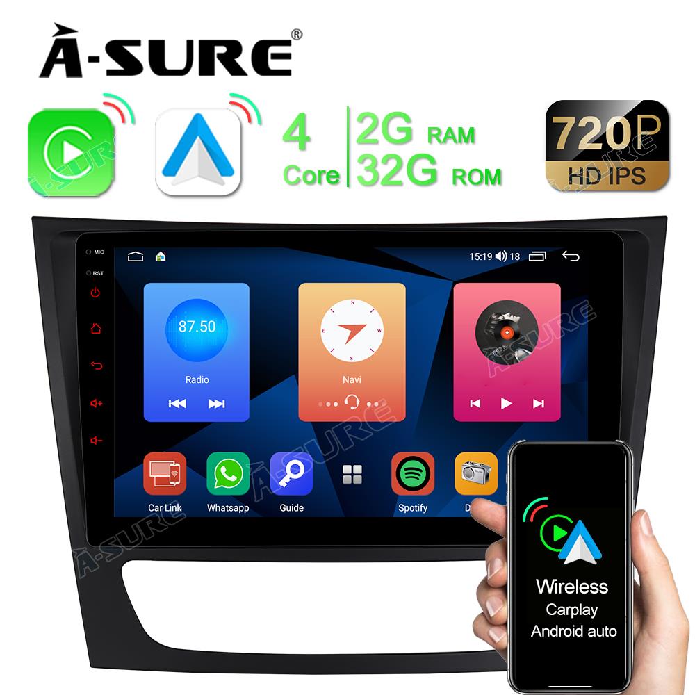 9" 2+32GB Android Autoradio DSP GPS Navi Car Radio with Wireless Carplay Android Auto for Mercedes-Benz E-Class W211 (2003–2009), C219 CLS-Class (2004–2009), Support DSP Wifi Bluetooth 1280x720P Display USB SWC