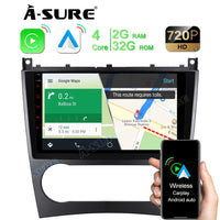 9" 2+32GB Android Autoradio DSP GPS Navi Car Radio with Wireless Carplay Android Auto for Mercedes-Benz C-Class W203 2004 2005 2006 2007, Support DSP Wifi Bluetooth 1280x720P Display USB SWC