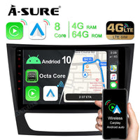 9" Octa-Core Android 10 Autoradio Navigation GPS für Mercedes-Benz E-Klasse W211 (2003–2009), C219 CLS-Klasse (2004–2009); 4 GB RAM + 64 GB ROM Radio, integriertes 4G LTE, Bluetooth, DSP, GPS; mit Wireless Carplay Android Auto 