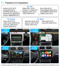 10.1" Wireless Carplay Android Auto 1280x720 2GB+32GB GPS Autoradio Navigation Bluetooth DSP für VW Golf 6 VI Passat B6 B7 Touran T5 Polo Caddy Skoda Seat