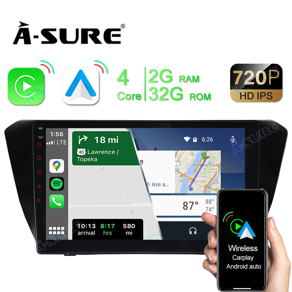 9" Android Autoradio mit Navi 2+32GB GPS für Skoda Superb ab 2016, Unterstützt Wireless Carplay Android Auto, Integriertes 4G Modern, 1280x720 Pixel, DSP Bluetooth WiFi GPS