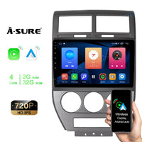 10.1" Android 2GB RAM+32GB ROM Autoradio Navigation GPS Head Unit for Jeep Compass 2007 2008 Support Wireless Carplay Android Auto 1280x720 Pixel Bluetooth DSP Wifi SWC RDS USB