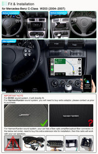 9" 2+32GB Android Autoradio DSP GPS Navi Car Radio with Wireless Carplay Android Auto for Mercedes-Benz C-Class W203 2004 2005 2006 2007, Support DSP Wifi Bluetooth 1280x720P Display USB SWC