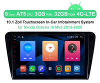 10.1" Android 10 Octa-Core 3GB+32GB Built-in 4G LTE Wireless Carplay Android Auto Autoradio Navigation GPS Bluetooth 5.1 WiFi USB für Skoda Octavia III Mk3 2013-2019