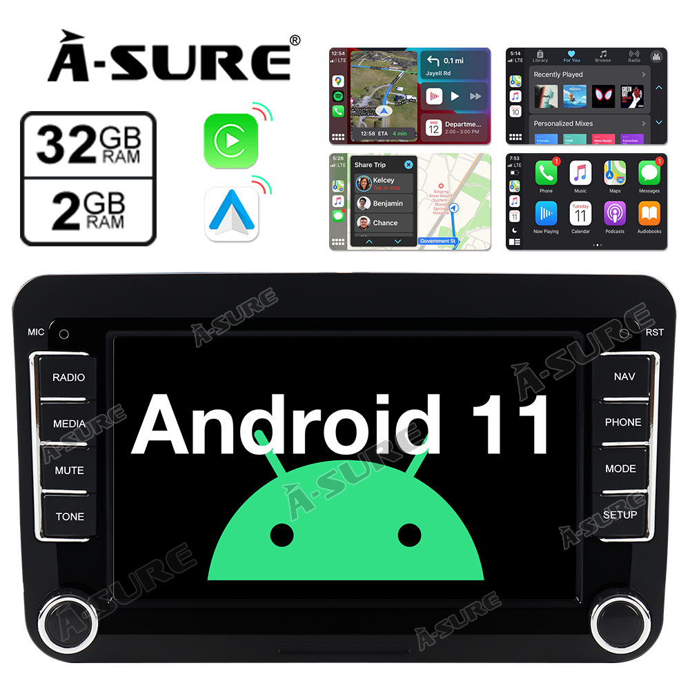 7 2+32GB Wireless Carplay & Android Auto 11 GPS Navi Car Radio for VW