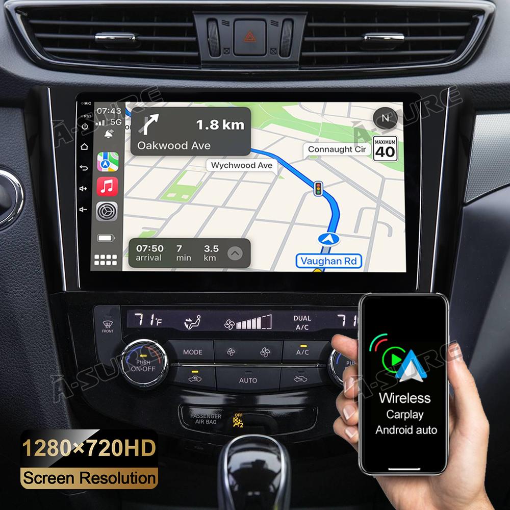 10.1 Inch Android Car Stereo Radio for Nissan X-Trail Qashqai J11 Rouge 2014-2018 Car Tablet Stereo Carplay Wireless Bluetooth 2+32GB Radio Navegador GPS Sat Nav WiFi USB Steering Wheel Control