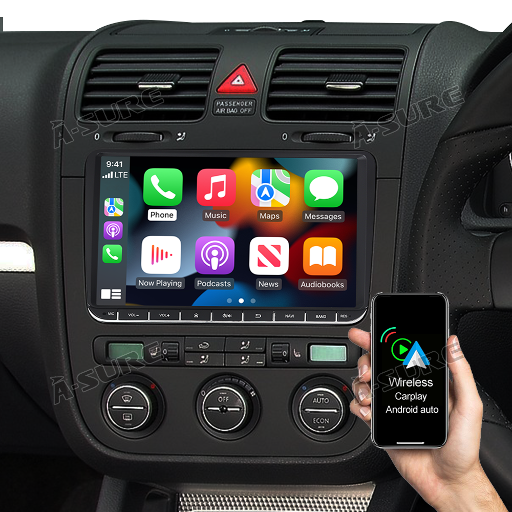 CAMECHO Android 10.0 bilradio med Carplay Wireless för VW Golf 5 Golf 6  Polo Tiguan, 7-tums skärm dubbel DIN-radio med satellitnavigering/Android