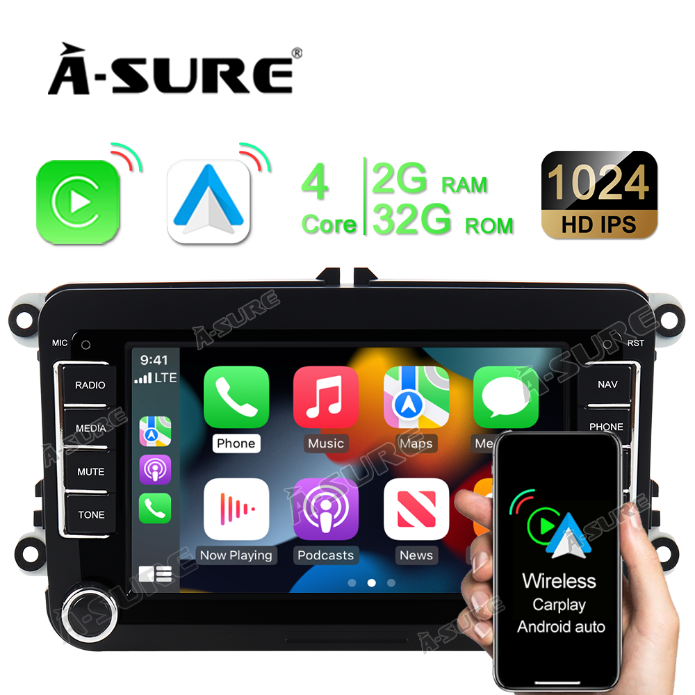 7" Android 2+32GB Wireless Carplay Android Auto Autoradio für VW Golf 5 6 V VI Passat Polo Touran Tiguan  Sharan Caddy Jetta Unterstützt DSP Bluetooth SWC USB GPS Navigation