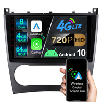 A-Sure Octa-Core 4GB+64GB Android 10 Wireless Carplay GPS Navi Autoradio für Mercedes CLC/CLK Klasse C-Class W203 (2004–2007) Built-in 4G LTE Modern WiFi Bluetooth